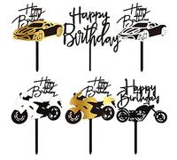 MiaLover Pack of 11 Happy Birthday Motorcycle Car Acrylic Cake Toppers, Cake Decoration for Men, Boys, Birthday Party