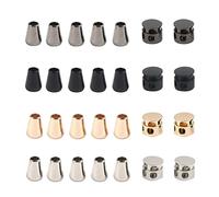MiaLover Pack of 28 Locking Caps Cord Ends Set Metal End Piece Cord Closure Cord Stopper with 2 Hole Cord Clamp for Cords Lanyard Clothing Backpack Sportwear Paracord (4 Colours), 13x5mm (MYDE-473)