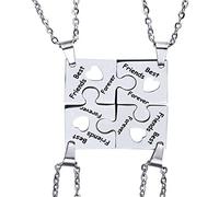 MiaLover Pack of 4 Best Friends Necklaces, Best Friends Forever, Stainless Steel Puzzle Promise Keyring, BFF Jewellery Gifts for Women, Teen Girls, Stainless Steel, No Gemstone