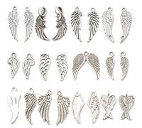 MiaLover Pack of 60 Antique Punk Angel Wings Pendant Charms Various Metal Angel Elves Pendants for Handmade Accessories DIY Decorations Jewellery Crafts (Silver), Stainless Steel