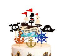 MiaLover Pack of 7 Pirate Cake Toppers - Happy Birthday Cake Toppers Set for Children Girls Boys Halloween Party Muffin Decoration
