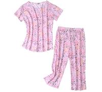 Mialucce Women's Pyjama Sets 2 Piece Comfy Soft Cotton Womens Pyjamas Printed Short Sleeve and 3/4 Length Pants Pjs for Women Sets Ladies Pyjamas Sleepwear & Loungewear(Pink Little Star,L)