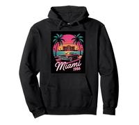 Miami 1986 Retro Convertible Car Ocean Sunset Pullover Hoodie