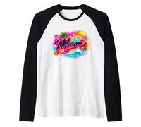 Miami Airbrush Tropical Sunset Butterflies Beach Art Raglan Baseball Tee