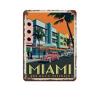 Miami Art Deco District Vintage Travel Poster Tin Sign Vintage Metal Pub Club Cafe Bar Home Wall Art Decoration Poster Retro 30x40CM
