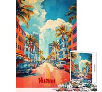 Miami Art Poster 1000 Piece Jigsaw Puzzles for Adults Improve Overall Mental Performance Mindful Soothing Leisure Game (38x26cm)