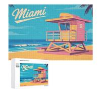 Miami Beach Lifeguard Tower Art Jigsaw Puzzle, 1000 PCS, Relaxing Activity for Adults, A Thoughtful Gift Idea for Adults Who Enjoy Puzzles