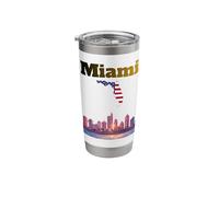Miami Beach Lover Souvenir Palm Trees Florida map US Flag Stainless Steel Insulated Tumbler