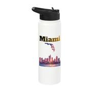Miami Beach Lover Souvenir Palm Trees Florida map US Flag Stainless Steel Insulated Water Bottle