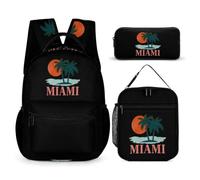 Miami Beach Palm Trees Sunset 3Pcs Backpack Set Printed Laptop Daypack | Backpack Lunch Bag Pencil Case,Backpack Set for Travel Work