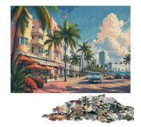 Miami Beach Street Scene Wooden Jigsaw Puzzle 1000 Pieces | Image-area sorting: steady puzzle progress alone or together.