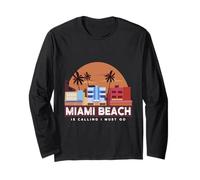 Miami Beach Surfing Palm Trees - Miami is Calling Long Sleeve T-Shirt