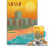 Miami Beach Travel Art Adult Jigsaw Puzzles 1000 Pieces,Staycation Kill Time Every Piece Is Unique - Challenging Family Fun Game 50x75cm