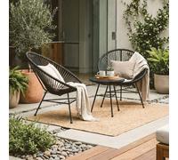 Miami Black Rattan 3 Piece Patio Set with Glass Top Table