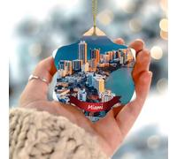 Miami City Landscape Christmas Ornaments Contemporary State Famous' Architecture Hanging Ornaments Indoor Home Decor Decorative Ceramic Christmas Bauble for Friends Coworkers Employees Family