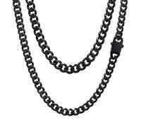 Miami Cuban Link Chain Necklace for Men Women Gold Plated Silver Black Stainless Steel Curb Chain Necklace 5mm/7mm/8mm/9mm/12mm/14mm Width 18 to 30 inch Secure Clasp Hip Hop Jewelry Gifts for Men, 20