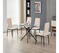 New York Dining Table with 4 Champaign Emily Leather Chairs Outdoor Living Natural One Size