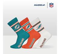 NFL Miami Dolphins 3pk Crew Socks, Teal-White-Oranje, 43-46 (Pack of 3)