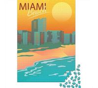 Miami Florida Adult Paper Puzzle, Historic Square Architecture, Interlocking Paper Pieces for Home Décor Fans, Relaxing Challenge, Gift Idea, 38x26cm/1000pcs