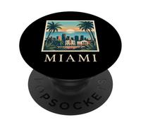 Miami Florida Coastal City Skyline Retro Sunset Beach Palm PopSockets Adhesive PopGrip