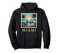 Miami Florida Coastal City Skyline Retro Sunset Beach Palm Pullover Hoodie