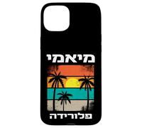 Miami, Florida in Hebrew Tropical Beach Palm Trees Retro Case for iPhone 15 Plus