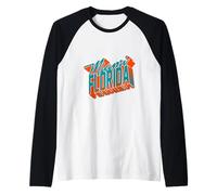 Miami Florida Orange Green Color Typography Vintage Athletic Raglan Baseball Tee
