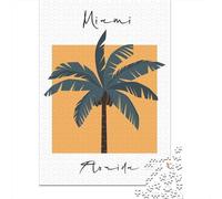 Miami Florida Palm Tree Illustration 1000 Piece Jigsaw Puzzle, Modern City Skyline, Screen-Free Fun, Matte Printed Jigsaw, Birthday Gift for Adults, Adult Puzzle, 70x50cm/1000pcs