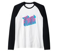 Miami Florida Pink and Blue Color Typography Retro Athletic Raglan Baseball Tee