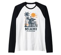 Miami Florida Retro Beach Vacation Summer Travel Raglan Baseball Tee