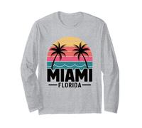 Miami Florida Retro Sunset Palm Trees Beach Vibes Long Sleeve T-Shirt