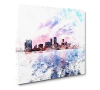 Miami Florida Skyline Watercolour Canvas Wall Art Print 20x20 Inch