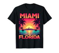 Miami Florida Vintage 80s Sunset Beach Palm Trees Travel T-Shirt