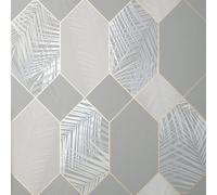 Miami Geometric Leaf Wallpaper Fine Décor Grey One Size