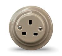 Miami Grey Porcelain Flush-Mounted UK Single Socket, Art Deco Style Ceramic Electrical Outlet, Unswitched