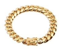 Miami Italian Diamond Cut Cuban Link Bracelets for Men Women 18K Gold 8mm 10mm 12mm 14mm Wide Stainless Steel Double Clasp Chain, standard, Stainless Steel, No Gemstone
