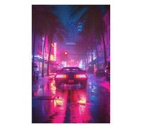 Miami Outrun Aesthetics Vivid Wooden Jigsaw Puzzle for Adults, 1000 PCS