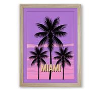 Miami Palms at Twilight Retro Framed Wall Art Print A2 (59.4×42cm) Oak, Wall Decor for Living Room, Bedroom, Office & Home, Ready to Hang, Art Gift