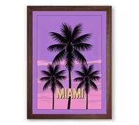 Miami Palms at Twilight Retro Framed Wall Art Print A2 (59.4×42cm) Walnut, Wall Decor for Living Room, Bedroom, Office & Home, Ready to Hang, Art Gift