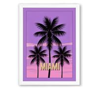 Miami Palms at Twilight Retro Framed Wall Art Print A2 (59.4×42cm) White, Wall Decor for Living Room, Bedroom, Office & Home, Ready to Hang, Art Gift