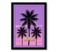 Miami Palms at Twilight Retro Framed Wall Art Print A4 (29.7×21cm) Black, Wall Decor for Living Room, Bedroom, Office & Home, Ready to Hang, Art Gift