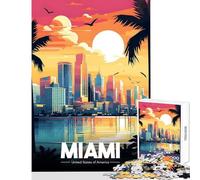 Miami Skyline Sunset 1000 Piece Jigsaw Puzzle for Teenagers Support Memory Strength And Retention Gentle Calm Leisure Activity (38X52cm)