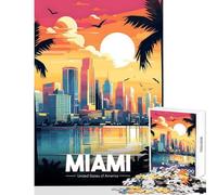 Miami Skyline Sunset Jigsaw Puzzles 1000 Pieces for Teenagers Boost Memory And Cognitive Function Calm Peaceful Leisure Activity (38X26cm)