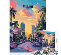 Miami USA Cityscape with Palm Trees 1000 Piece Jigsaws for Adults Puzzle Stimulate Active Brain And Mind Gentle Relaxing Fun Activity (38x52cm)