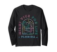 Miami Vice for Life Florida Neon Palm Flamingo Long Sleeve T-Shirt