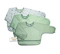 MiaMia 3 Pack Long Sleeve Bibs - Waterproof Weaning Bibs with Food Catch - Oeko Tex Standard 100 - Green