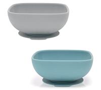 MiaMia Silicone Bowls - Set of 2 Silicone Baby Bowls with Suction Base - Microwave Safe, Easy to Clean, Perfect for Weaning, First Foods and Toddler Self-Feeding - Stone Grey/Dusty Blue