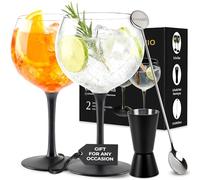 MIAMIO - 2 x 650 ml Gin Glass/Set of 2 Gin Glasses - Gin and Tonic Glasses Ideal for Gin and Cocktails - Gift Set Including Measuring Cup Glass and Stirring Spoon.