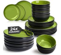 MIAMIO - 24-Piece, Service for 6 Dishware Set/Stoneware Dinnerware Set - Including Plates, Soup Plates and Bowls - Le Papillon Collection (Green)