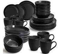 MIAMIO - 30-Piece, Service for 6 Dishware Set/Stoneware Dinnerware Set - Including Plates, Bowls and Mugs - Le Papillon Collection (Black)
